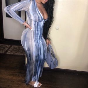 Fitted Deep Neck Maxi Dress.